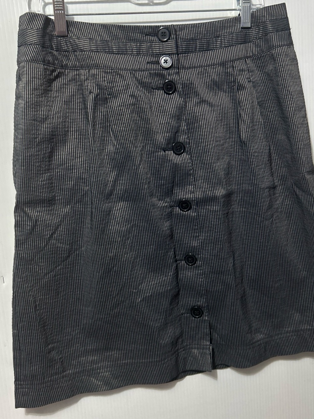 Talbots Black and White Pinstripe Button-Front A-Line Skirt
